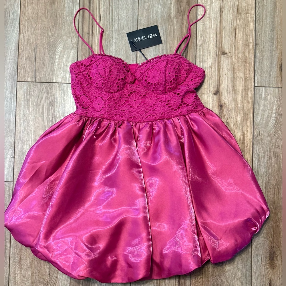 Hello Molly Fuchsia Lace and Satin Dress
